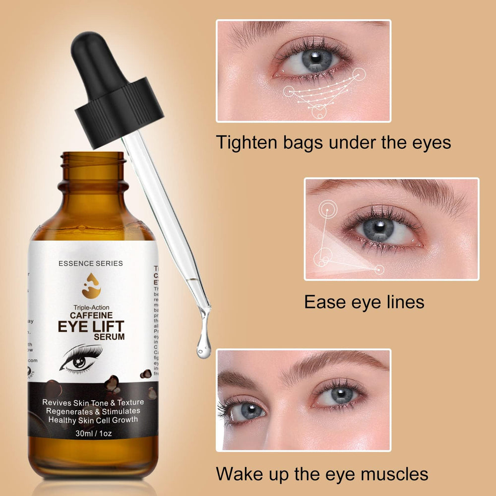 SHIFAKOU Caffeine Eye Serum being applied to the under-eye area.