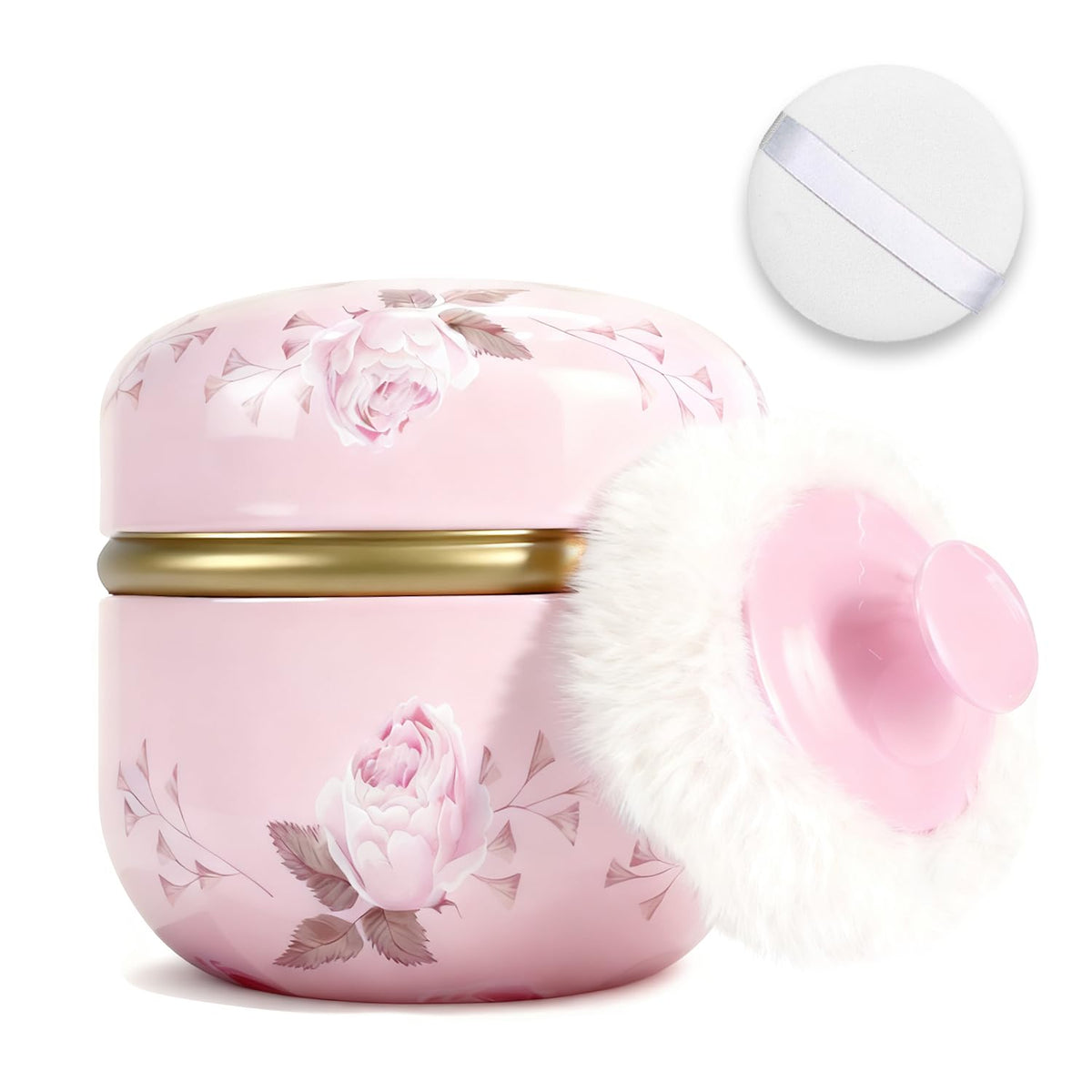 SHIMIDO body powder container open top showing dual-puff access for easy application.