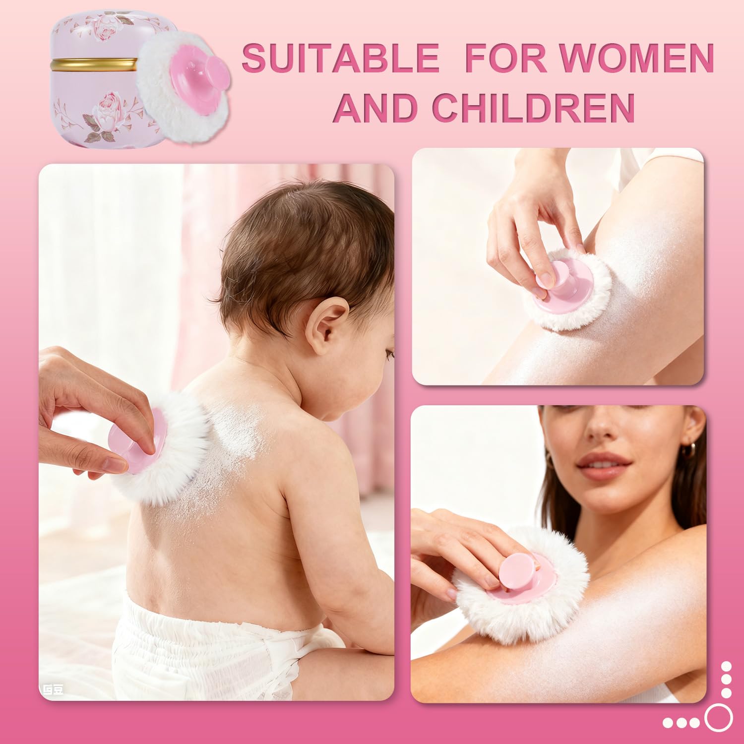 SHIMIDO large powder puff with handle for fast, even body powder application.