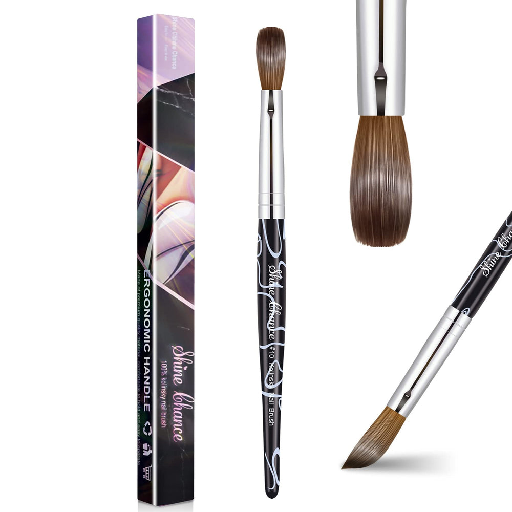 Shine Chance oval brush with pure Kolinsky hair for precise acrylic applications.