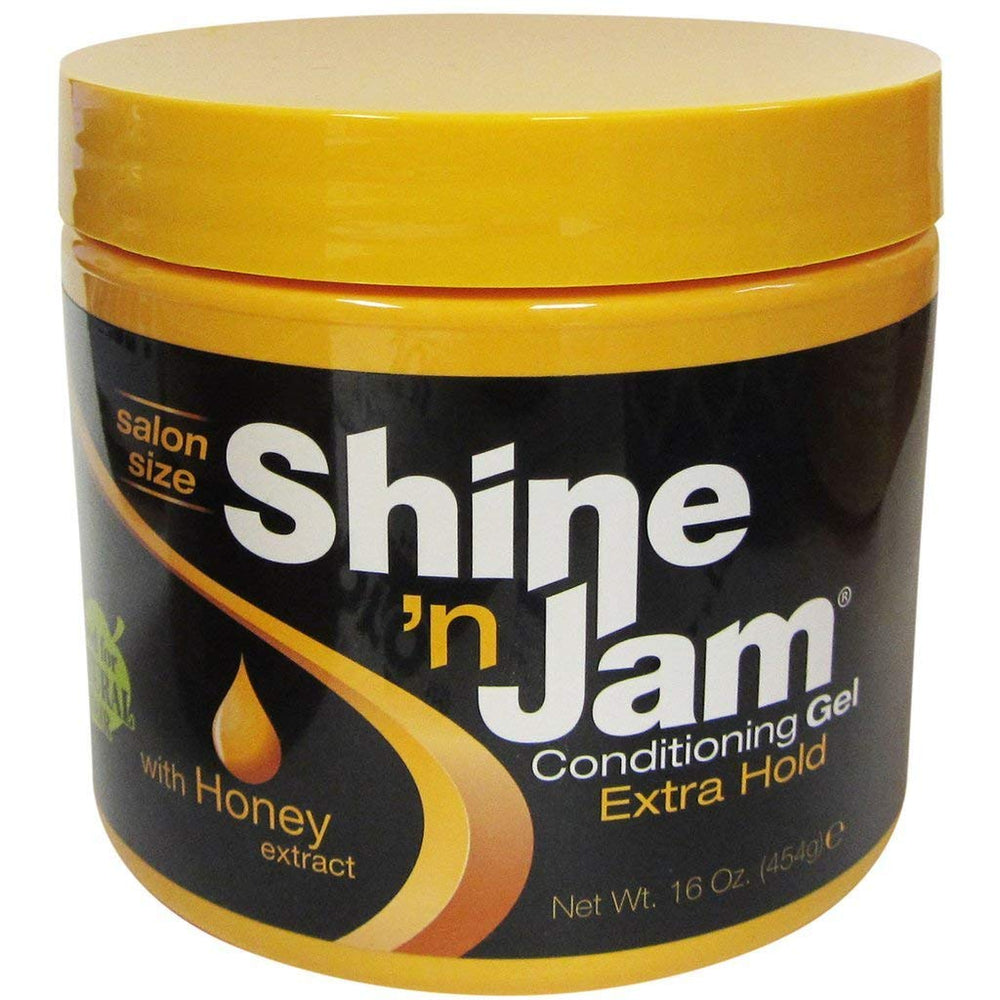 Shine N Jam bote 16oz: fijación firme y acondicionante con miel para el peinado