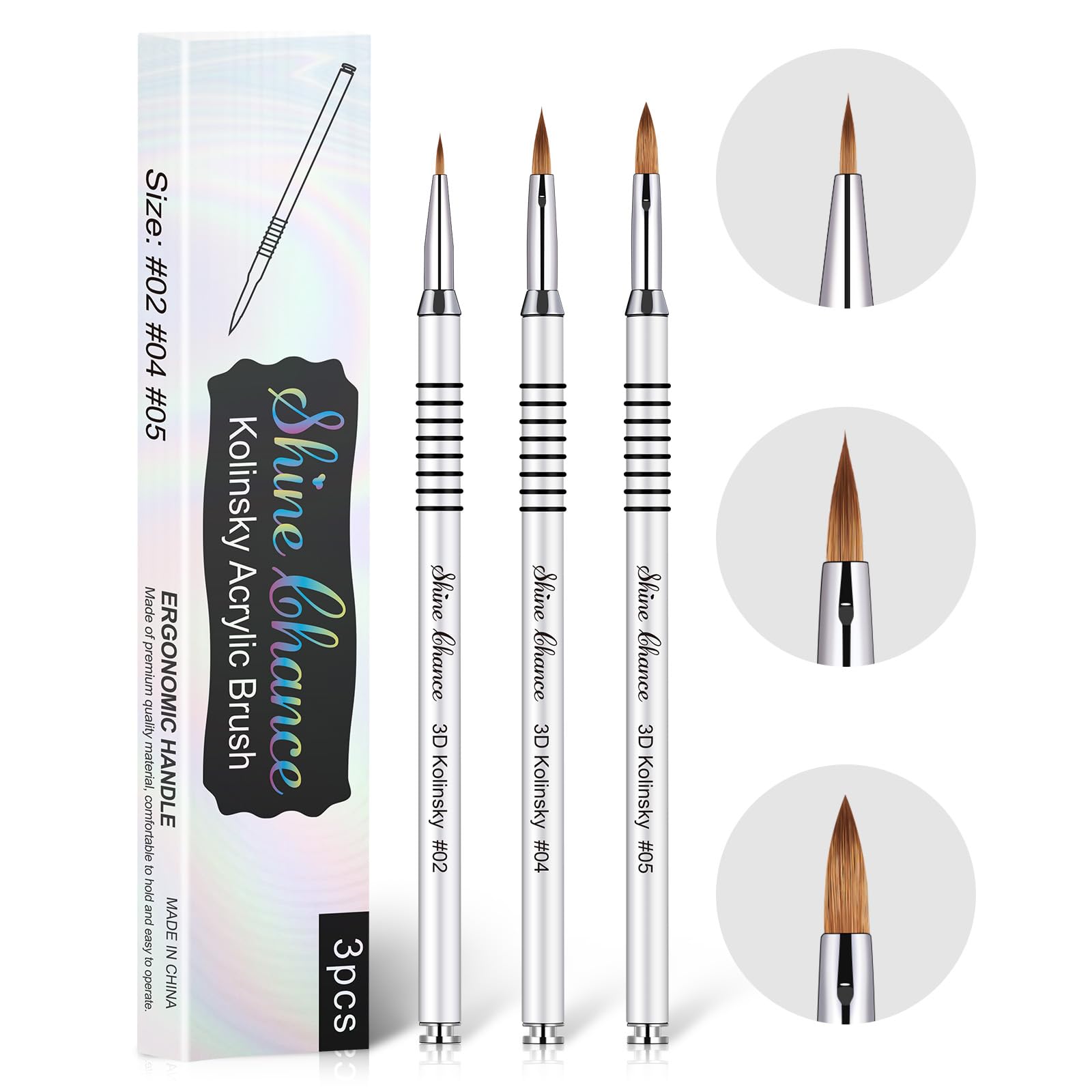 Shine Chance 3D nail brush size 2 with silver handle for precise acrylic application.