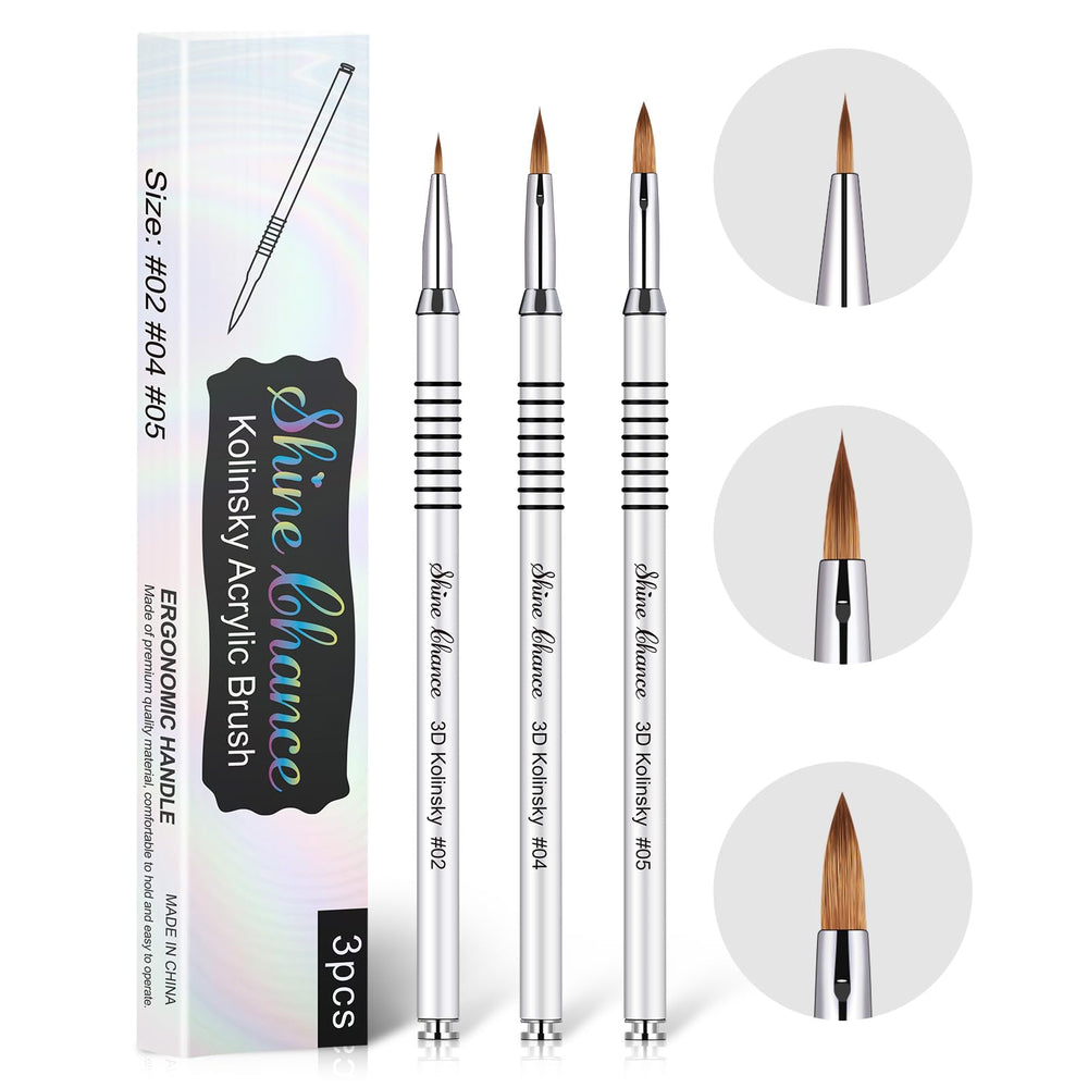 Shine Chance 3D nail brush size 2 with silver handle for precise acrylic application.