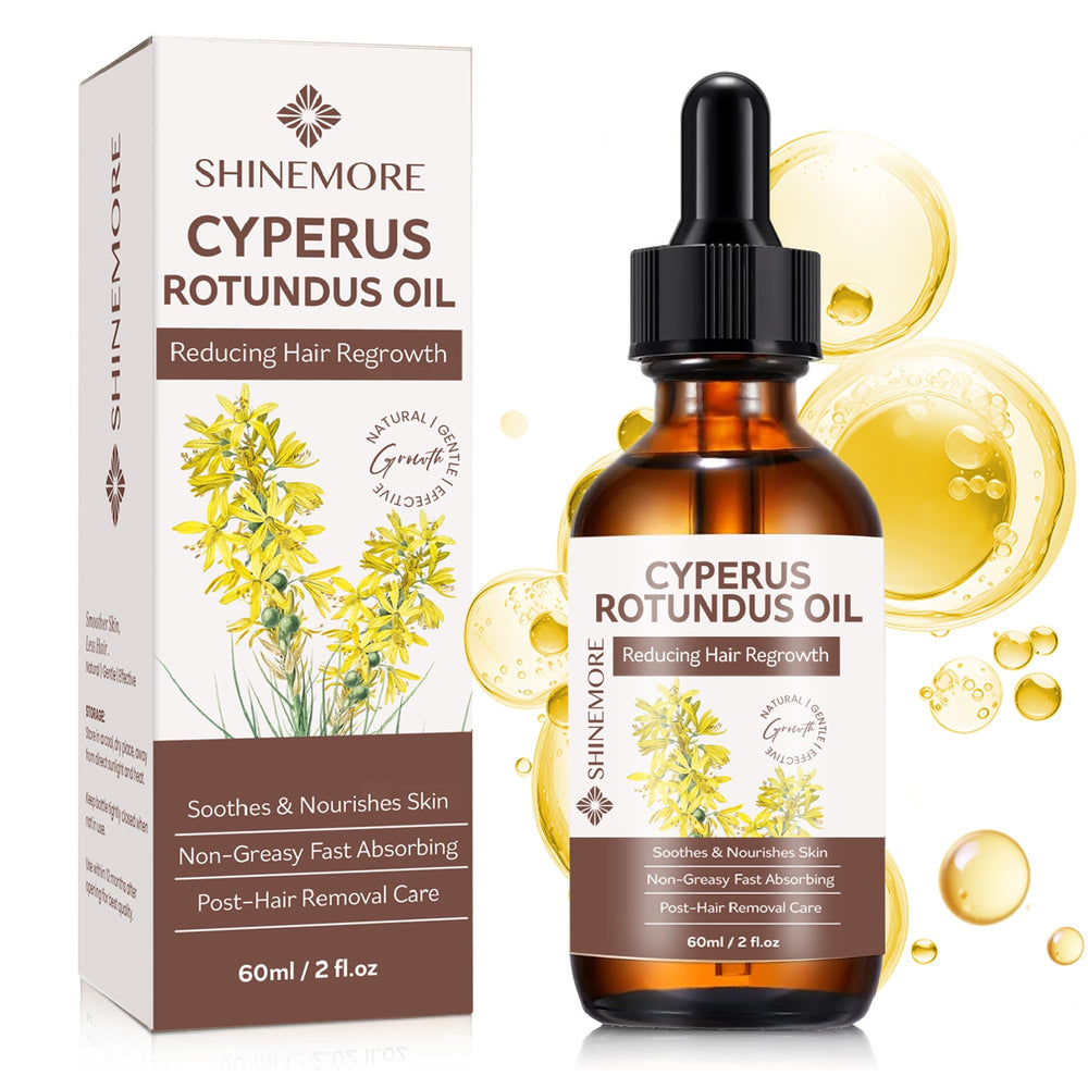 ShineMore Cyperus Rotundus Oil bottle for post-hair removal nourishment.