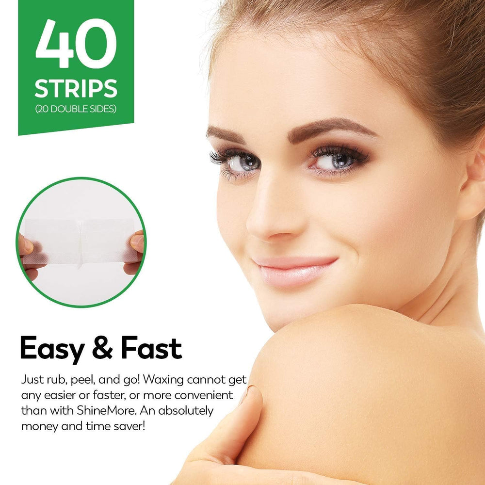 ShineMore wax strips on skin demonstrate quick, comfortable hair removal.