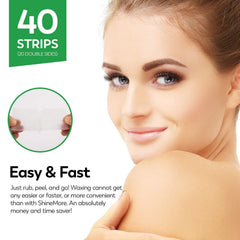 ShineMore wax strips on skin demonstrate quick, comfortable hair removal.