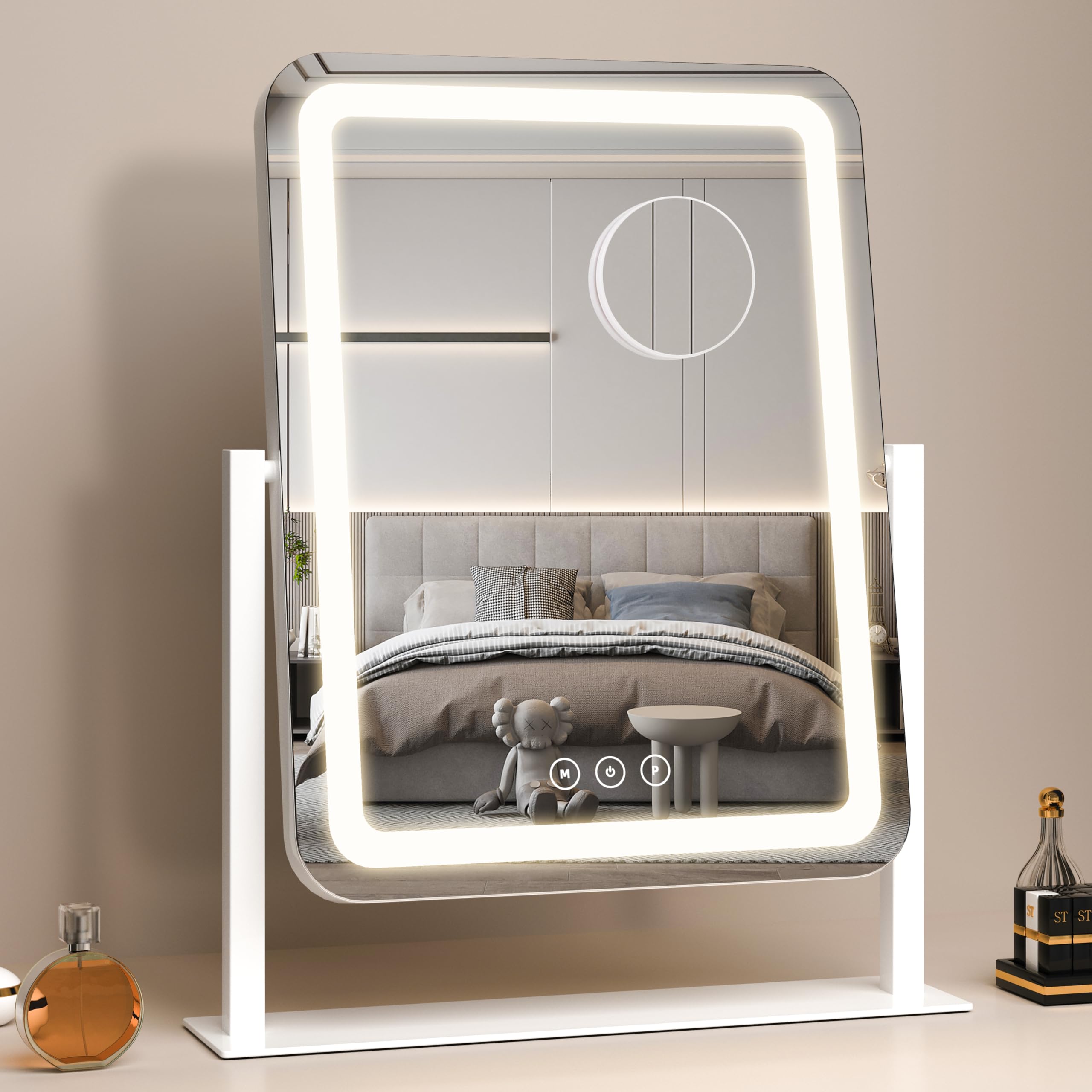 Shinerva vanity mirror in a desk setup showing ample working space