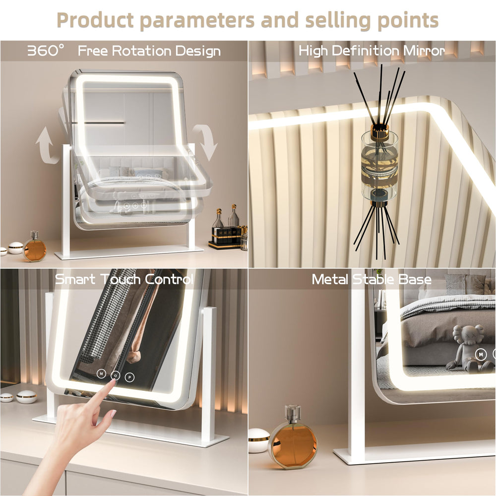 Shinerva vanity mirror in night use with warm, neutral, cool options