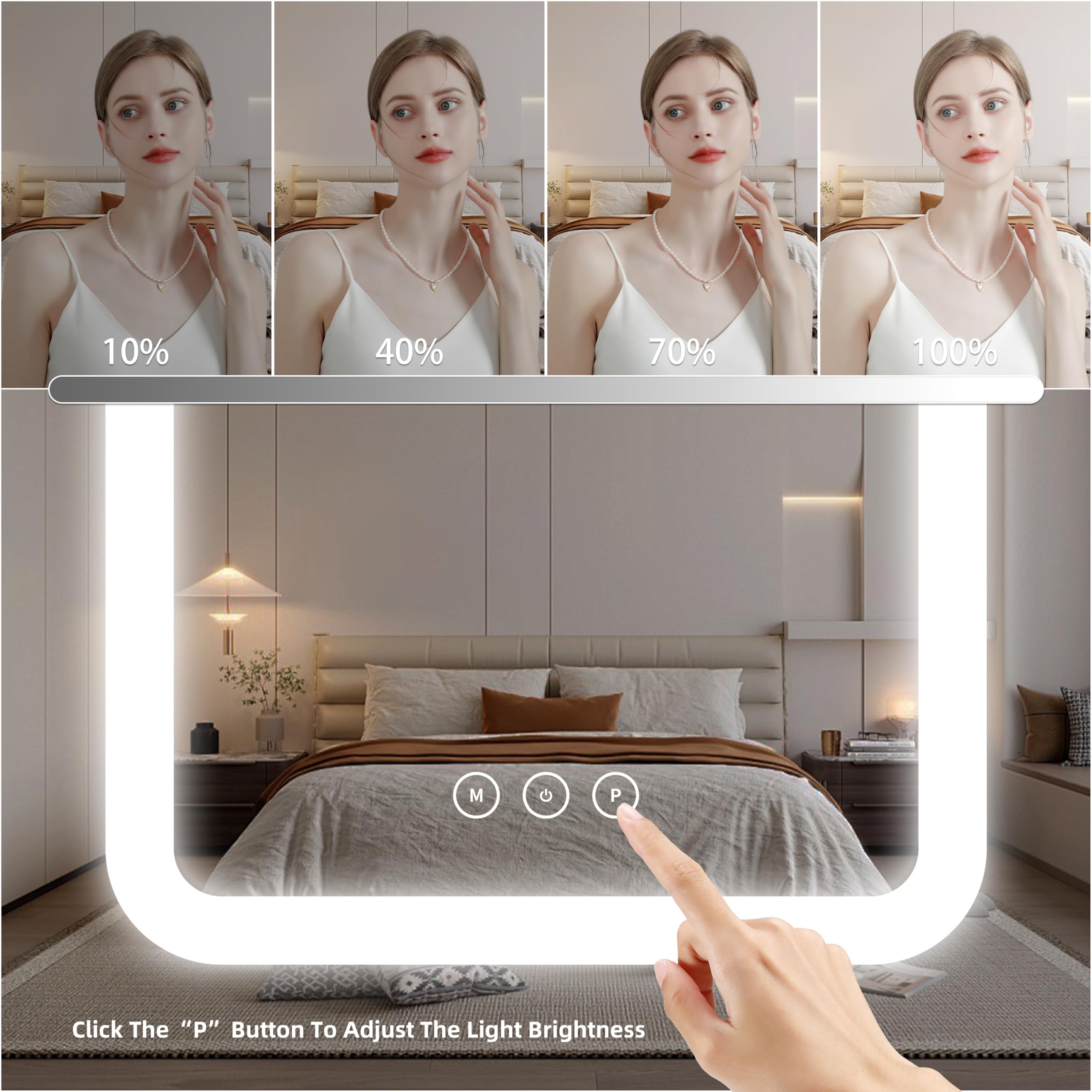 Shinerva vanity mirror touch control panel for easy adjustments