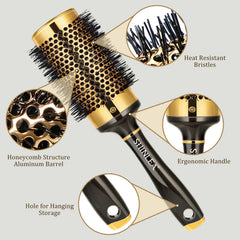 SHINLEA aluminum vented barrel round brush enhances airflow and shine during styling
