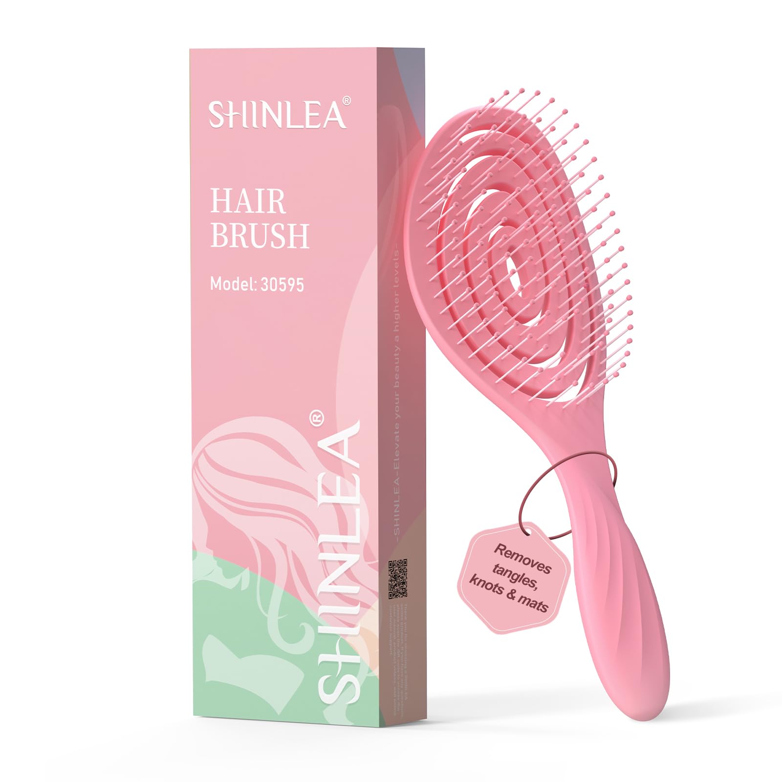 SHINLEA Detangle Hair Brush pink front view for gentle knot-free detangling