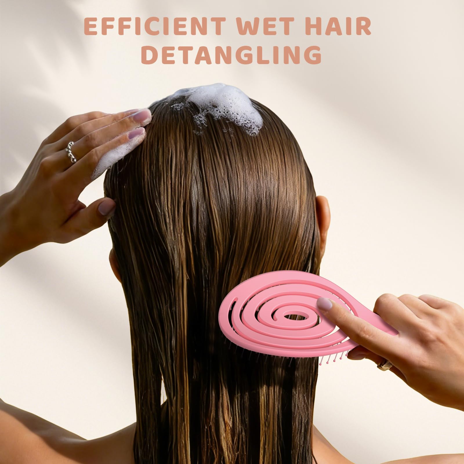 SHINLEA Detangle Brush pink demonstration with wet hair shows smooth detangling