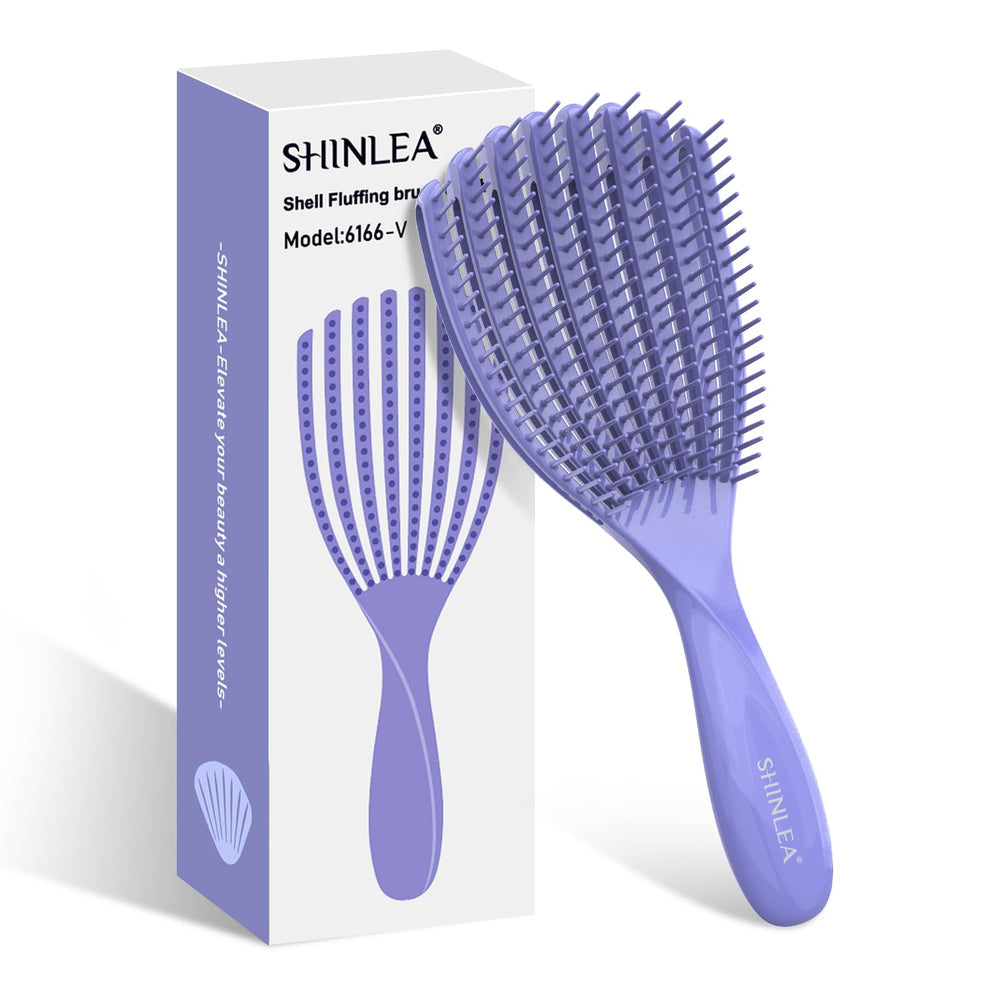 SHINLEA Detangler Brush curly-hair closeup showing detangling action for smoother curls