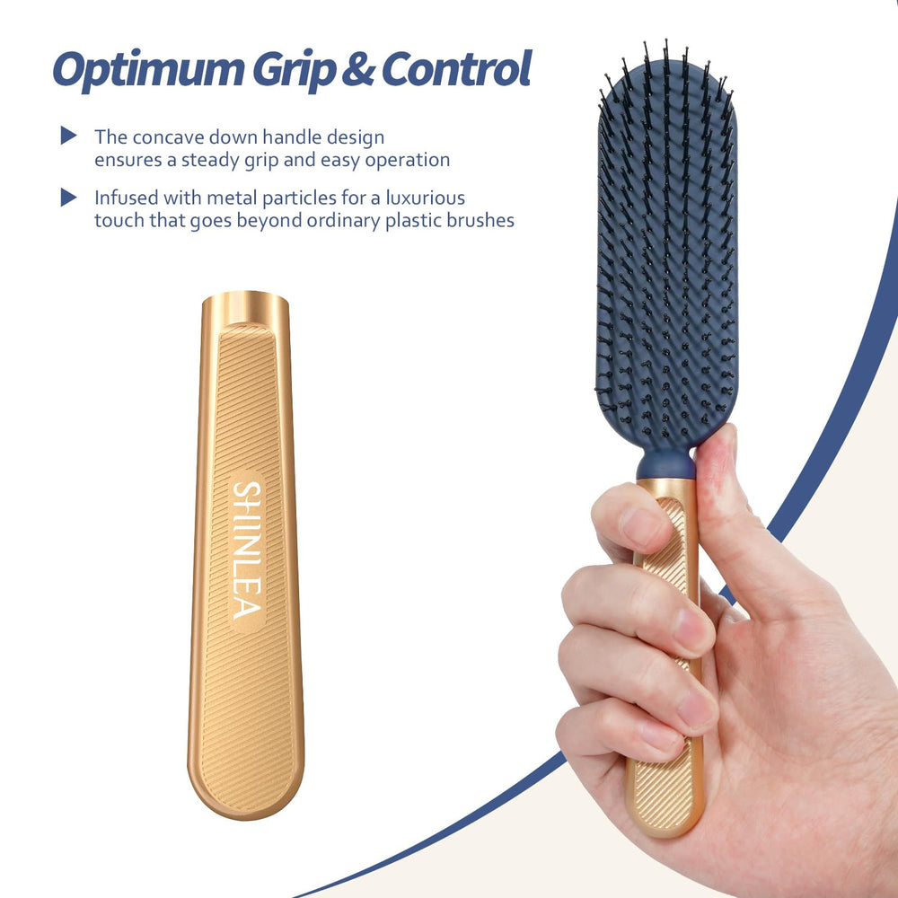 SHINLEA Slim Hair Brush with 149 double-foot needles for smooth detangling.