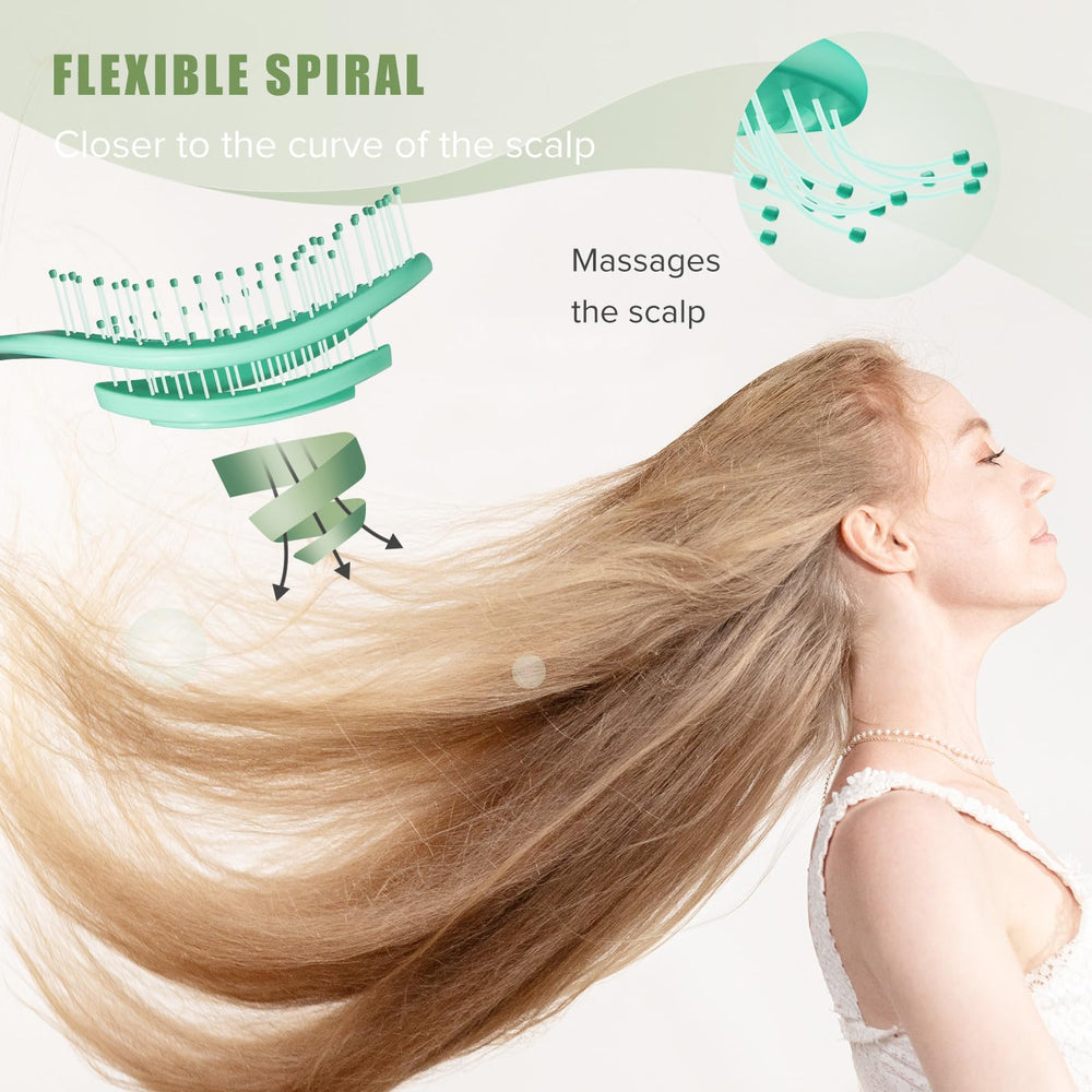 SHINLEA spiral detangler follows scalp curves for gentle detangling.