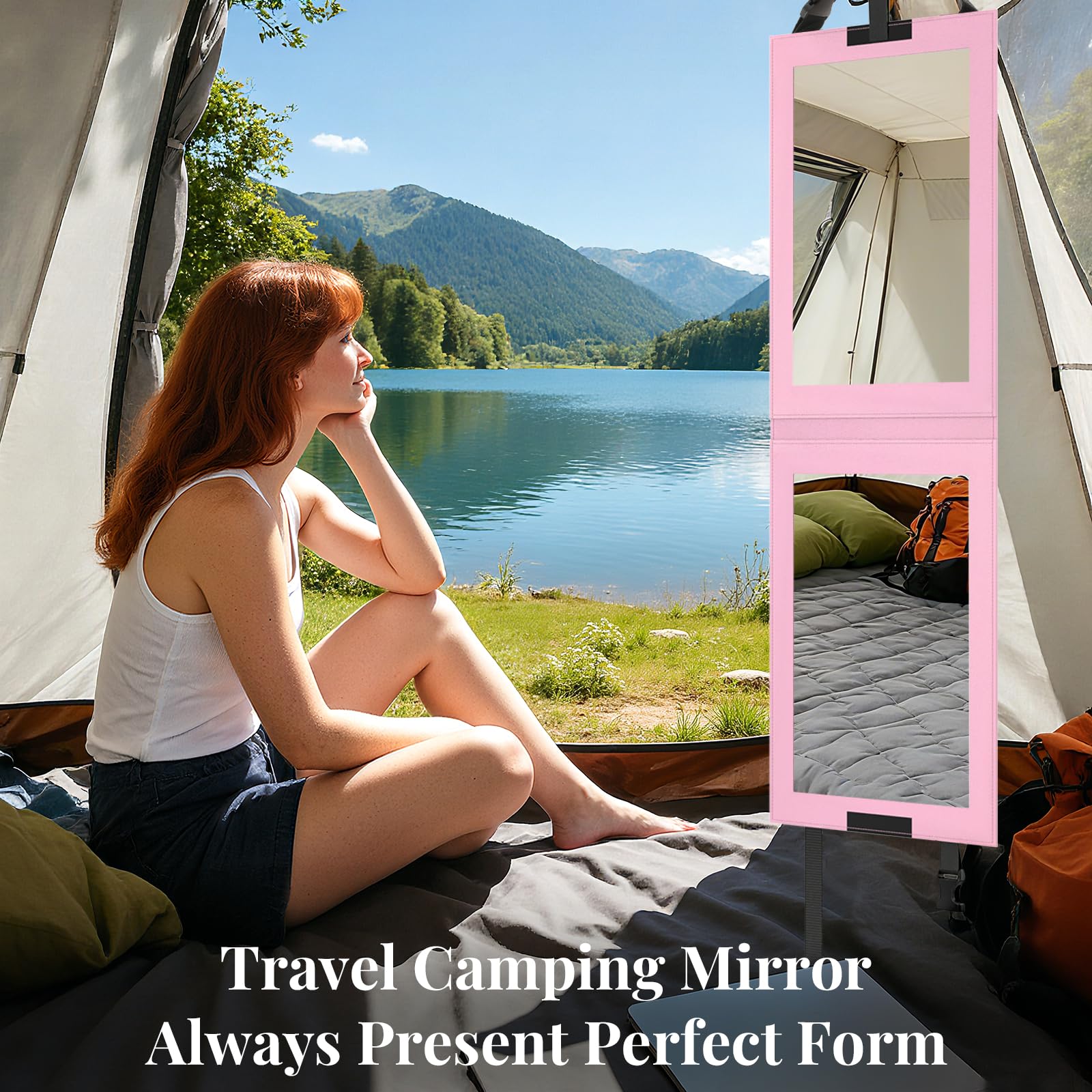 Shinowa pink-handle foldable mirror easy to transport