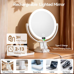 Shinowa rechargeable mirror with 2000mAh battery and USB-C charging