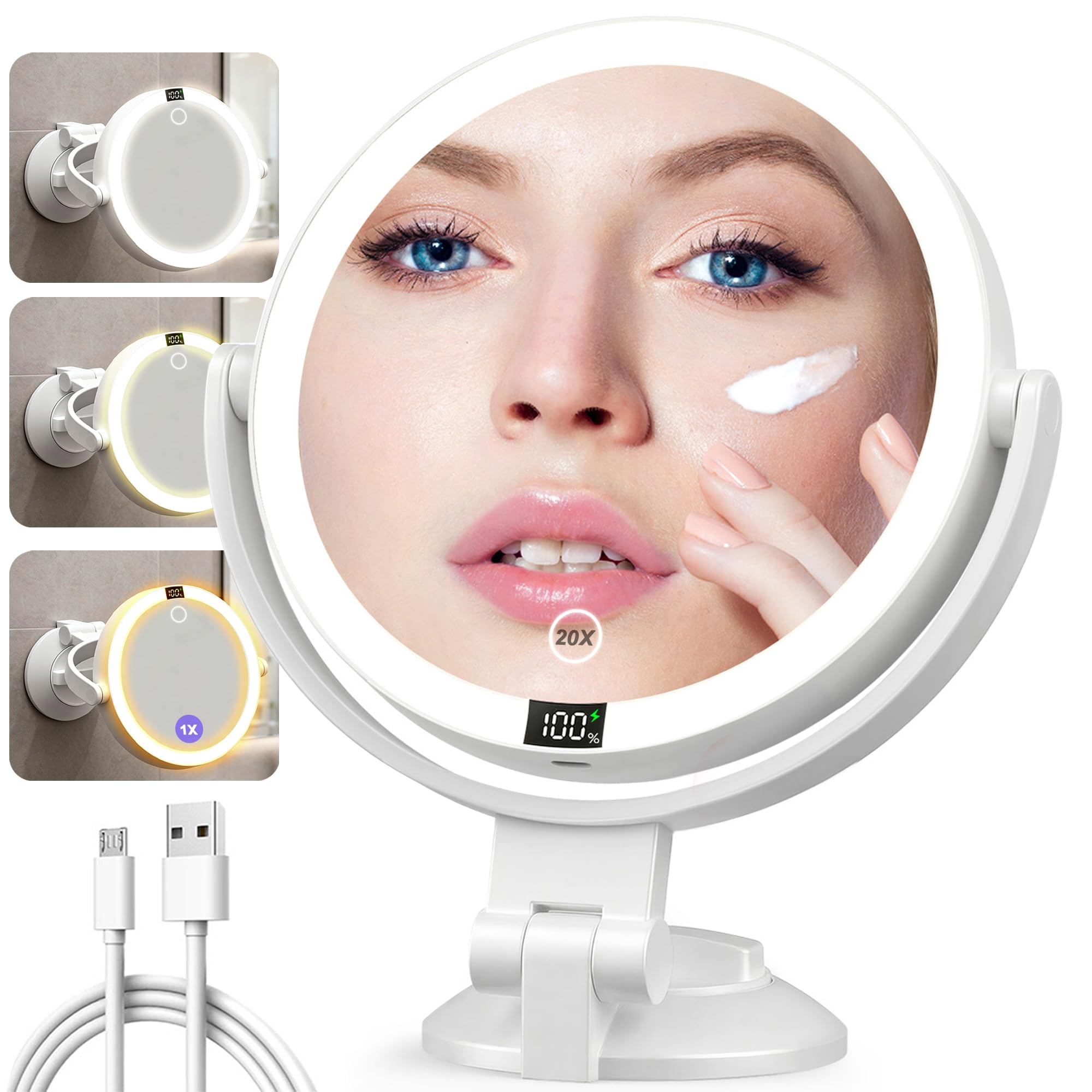 Shinowa makeup mirror with lights provides 20X magnification for precise detail work