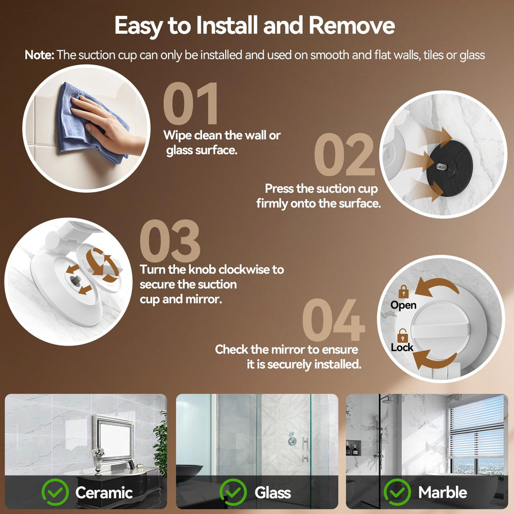 Shinowa suction-cup mount keeps the mirror secure on smooth surfaces