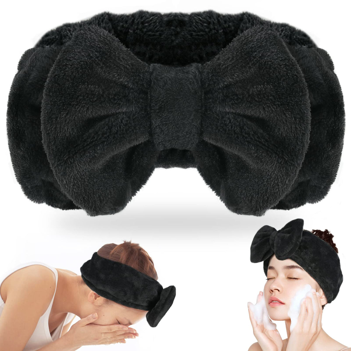 Shintop Spa Headband in soft coral fleece for gentle skincare sessions.