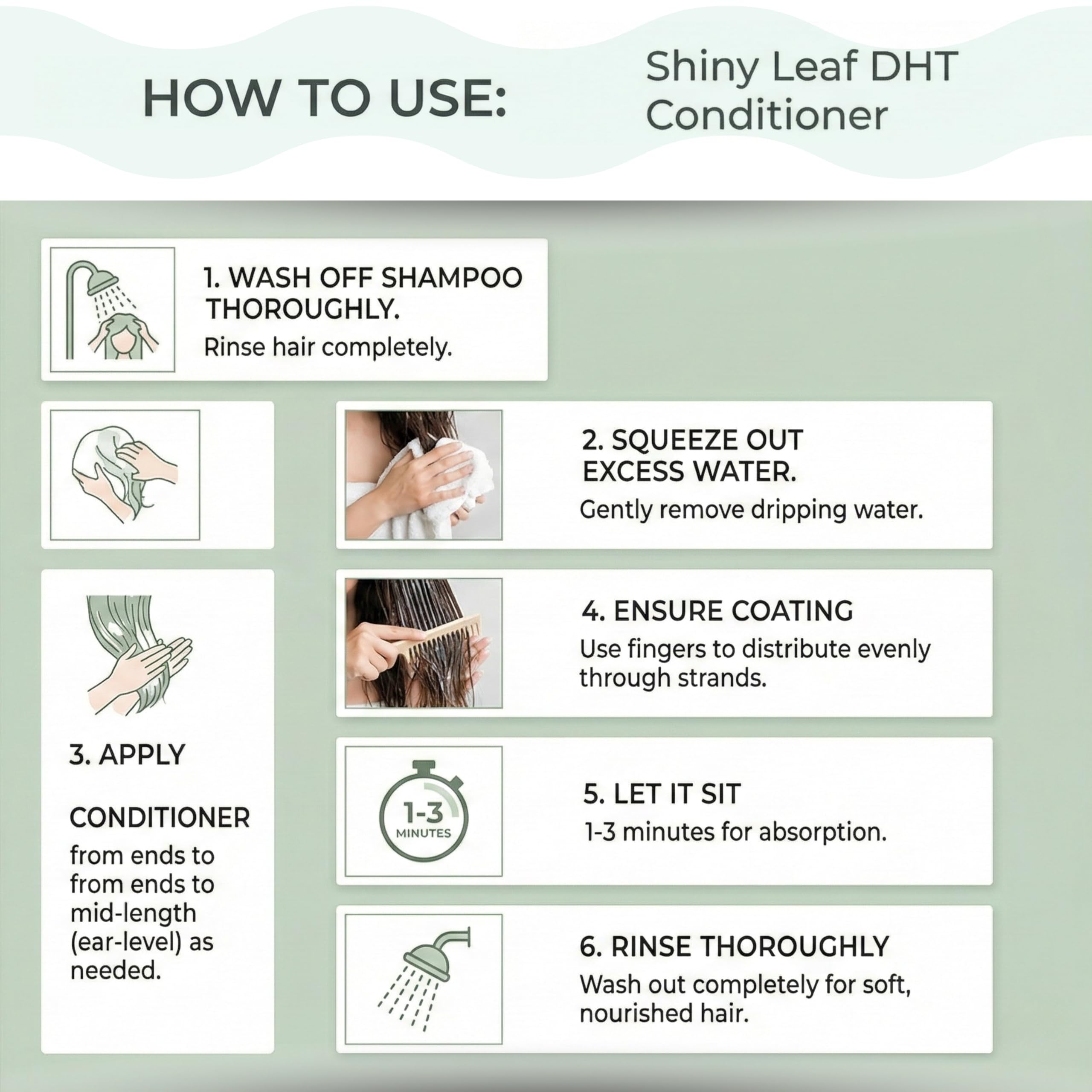 Shiny Leaf DHT Blocker Condicionador, gotas de aceite de ricino nutriendo el cuero cabelludo.