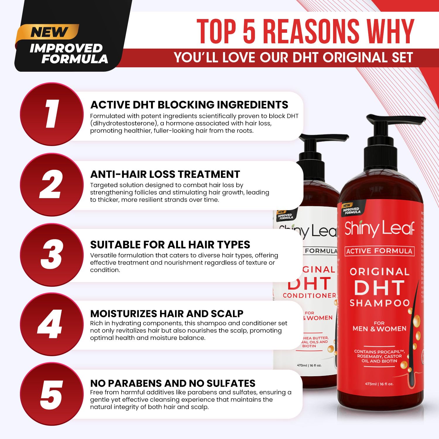 Shiny Leaf DHT Blocker Conditioner bottle pump for smooth, manageable hair