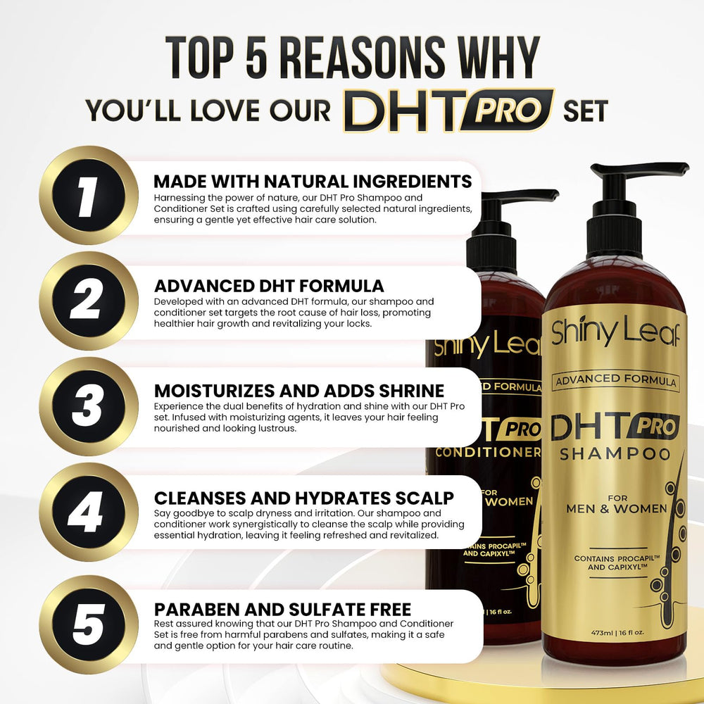 Shiny Leaf DHT Pro Conditioner bottle providing detangling and smoothing for all hair types.