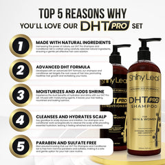 Shiny Leaf DHT Pro Conditioner bottle providing detangling and smoothing for all hair types.