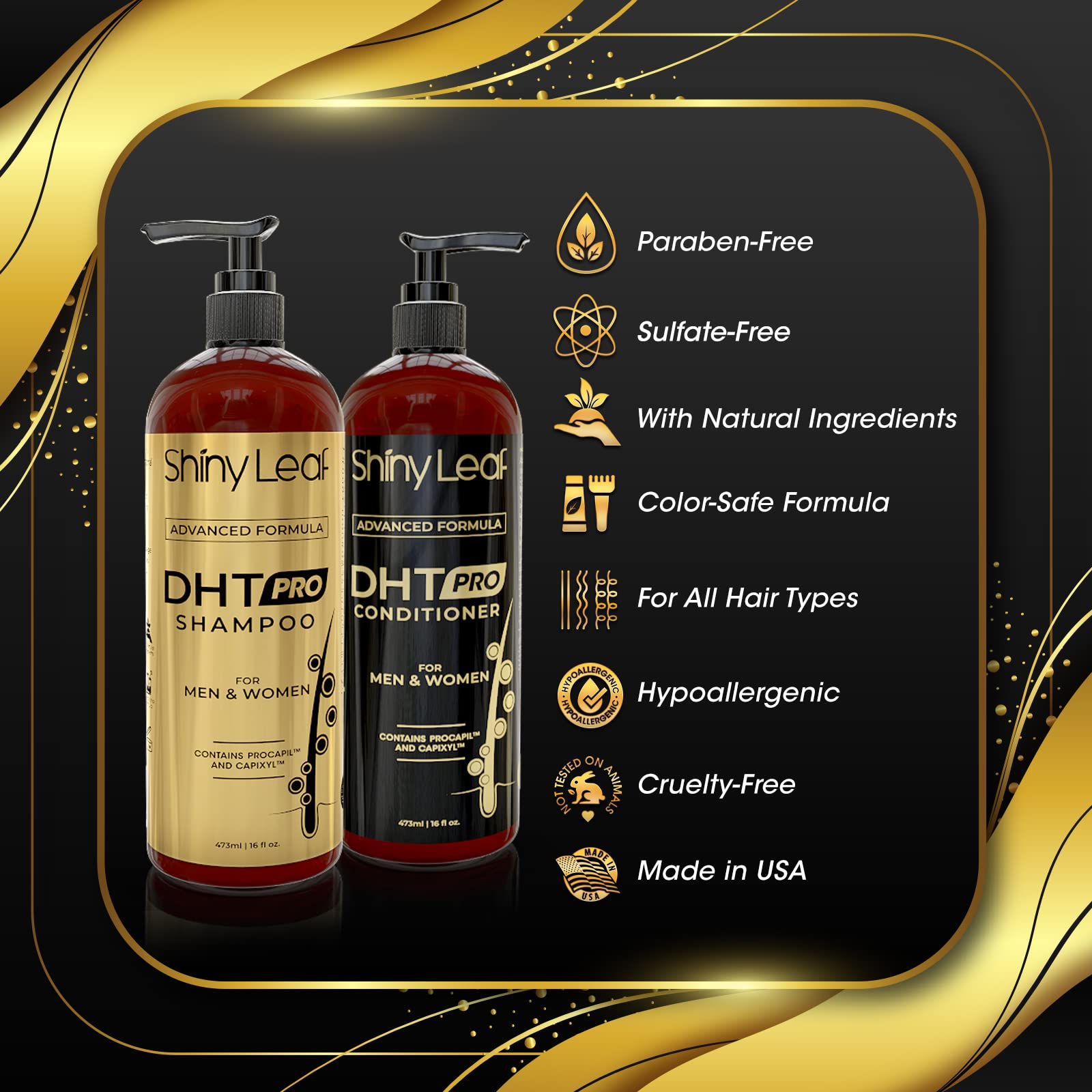 Shiny Leaf DHT Pro Conditioner delivering soft, smooth strands after use.