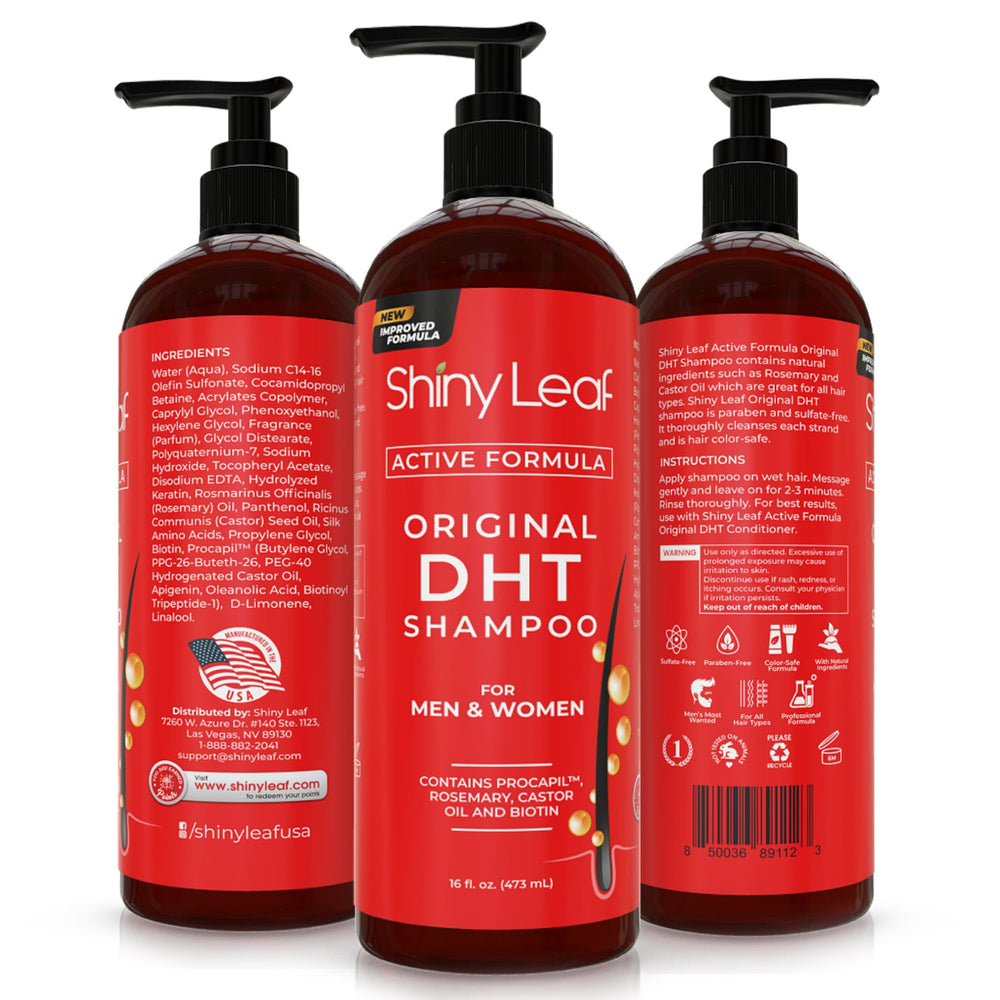 Shiny Leaf packaging display — easy, mess-free pump for quick wash.
