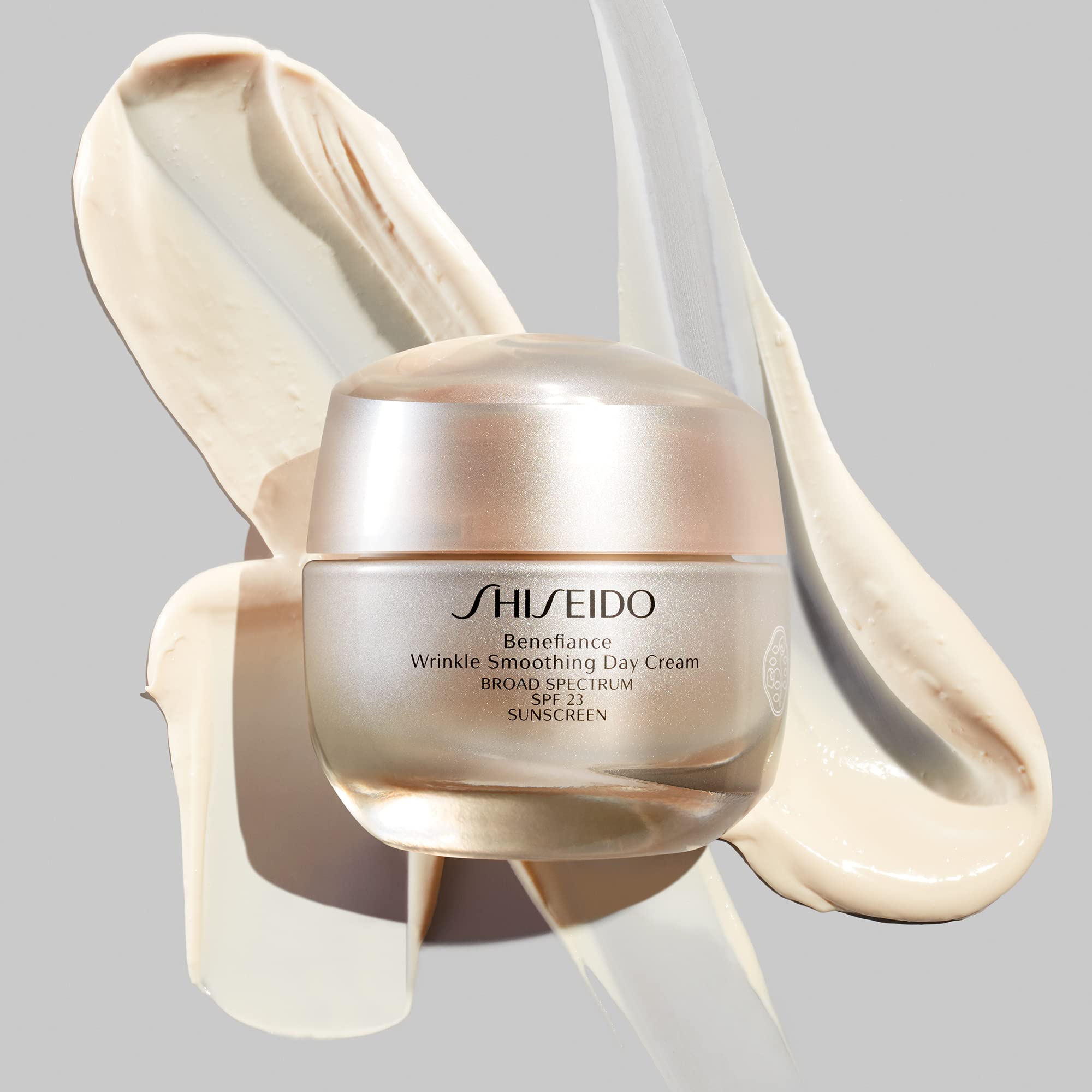 Shiseido Benefiance application shown on skin during morning skincare ritual.