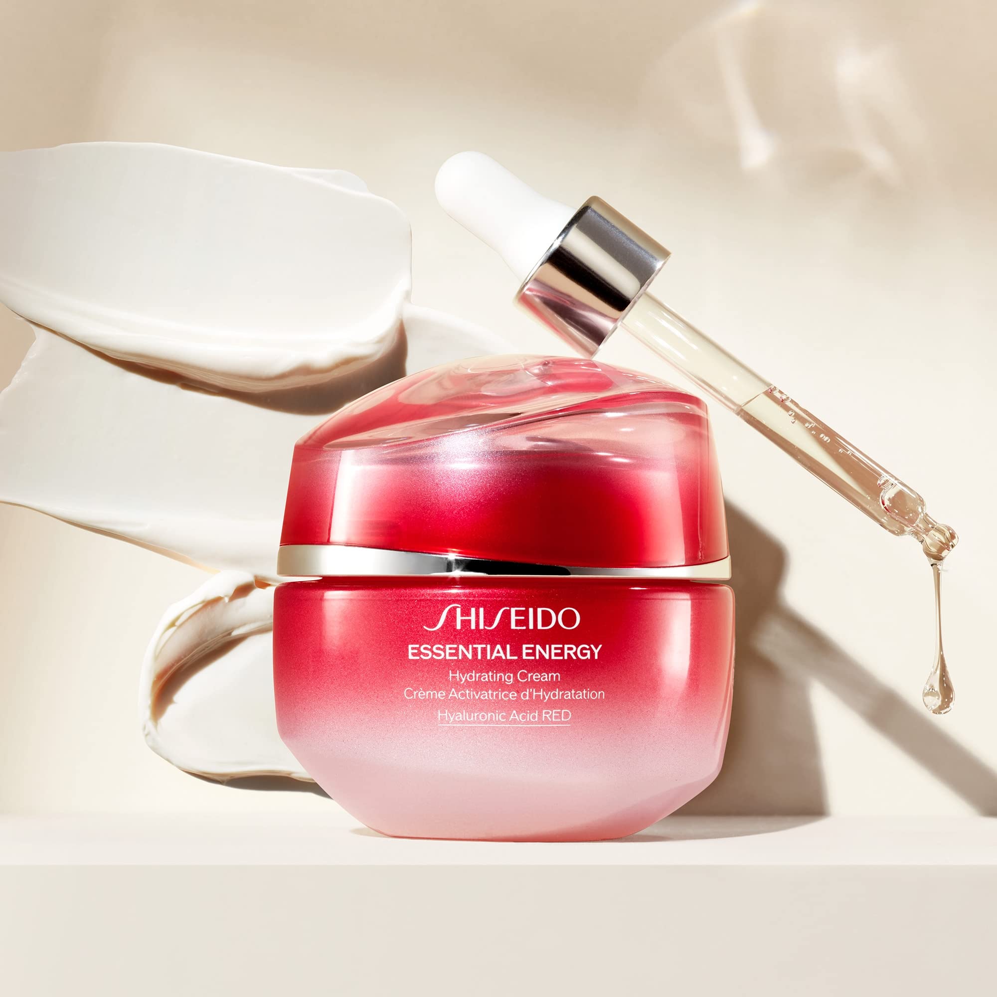 Moisture delivery close-up of Shiseido Essential Energy Hydrating Cream with hyaluronic acid