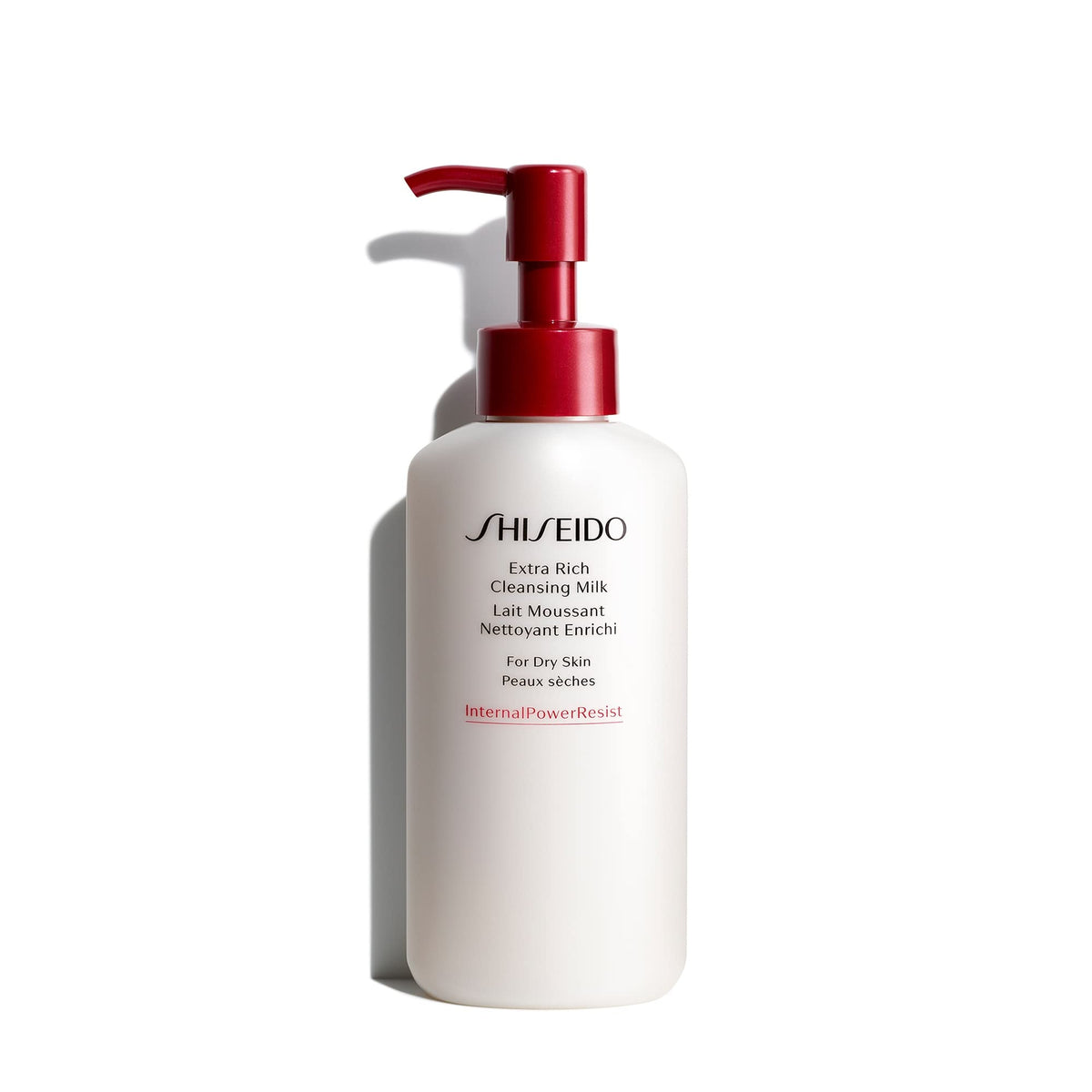 Shiseido Extra Rich Cleansing Milk bottle with pump, gentle cleanse for dry skin.