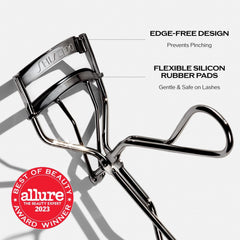 Shiseido Eyelash Curler silicone pads offer gentle protection and lash support.