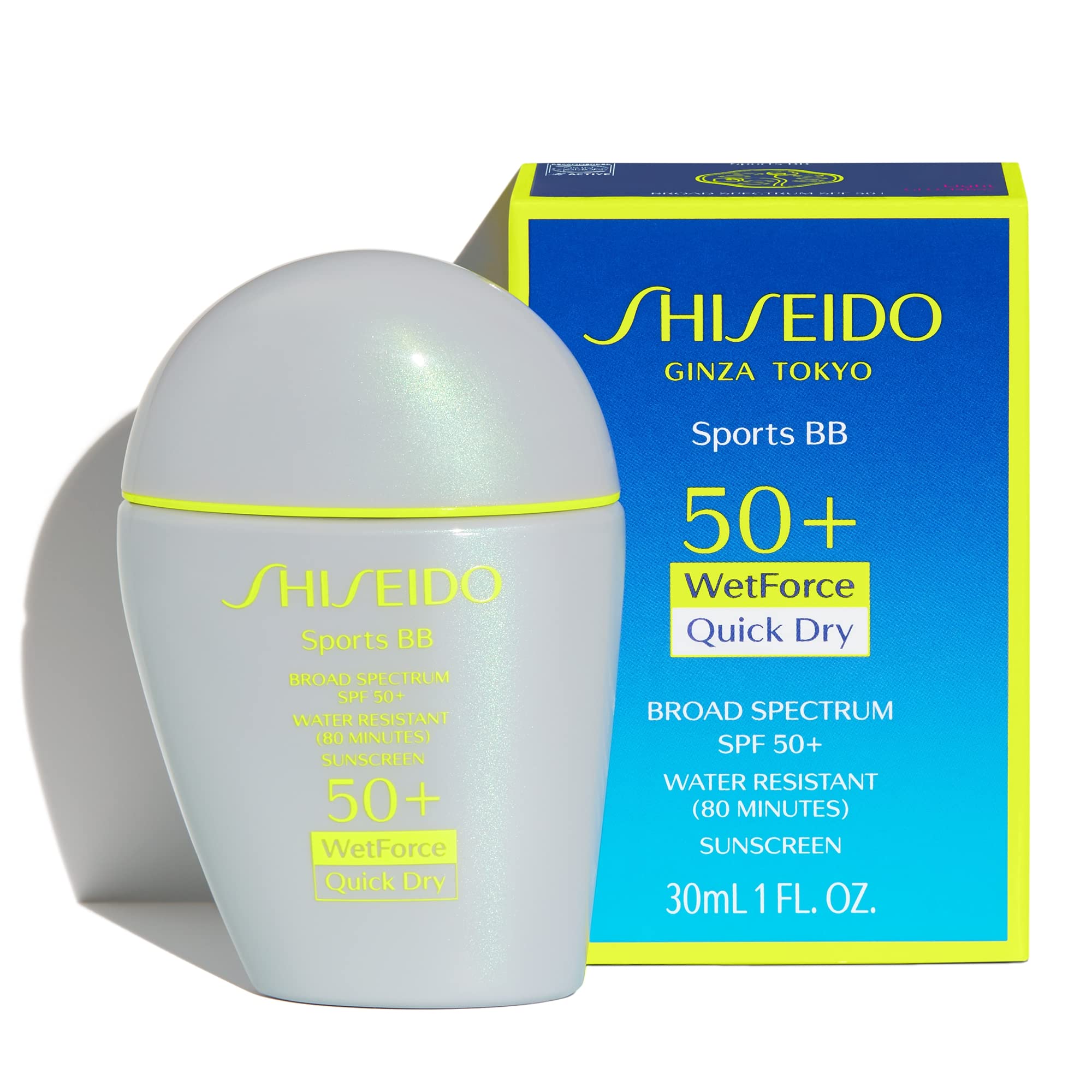 Close-up of Shiseido Sports BB Cream texture showing natural, even finish