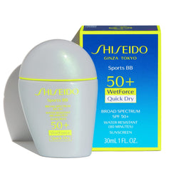 Close-up of Shiseido Sports BB Cream texture showing natural, even finish