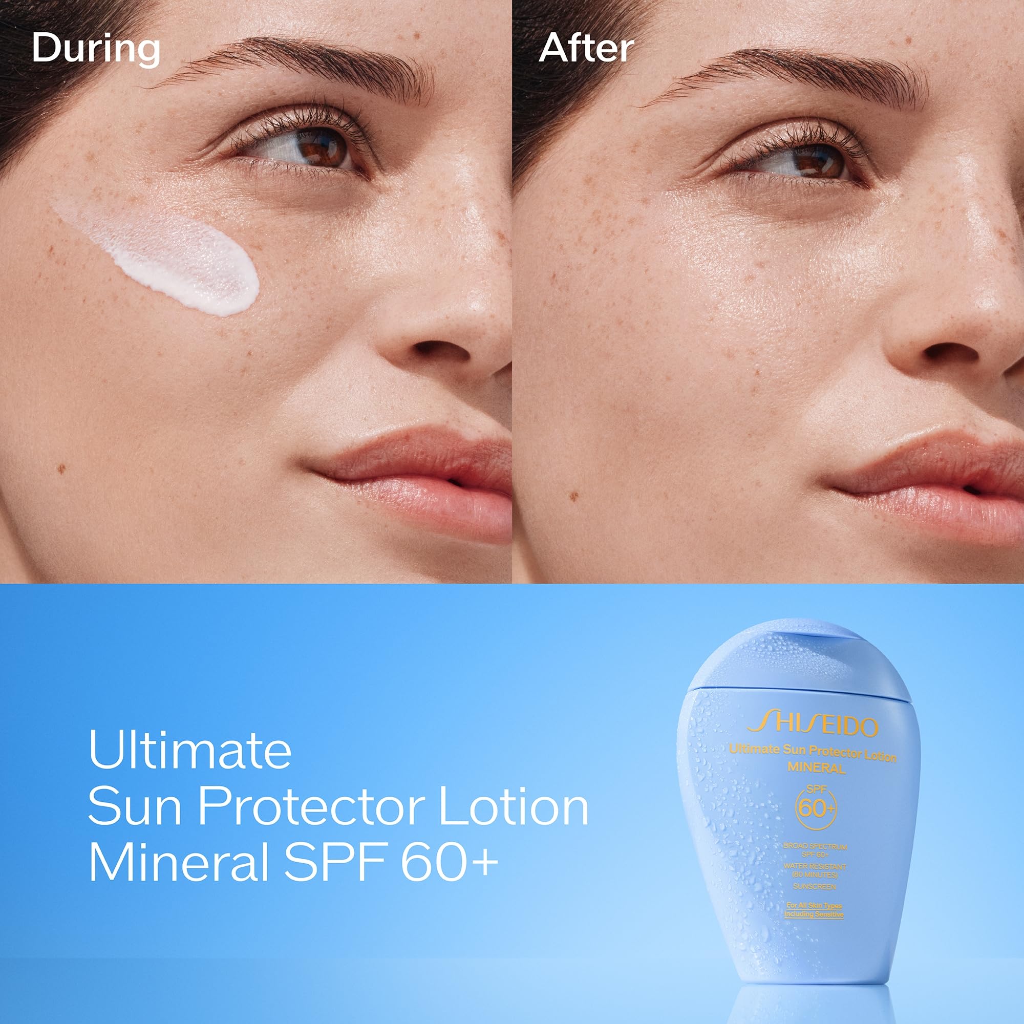 Shiseido face application demonstrates easy blend for sensitive skin types.