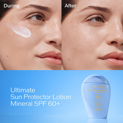 Shiseido face application demonstrates easy blend for sensitive skin types.