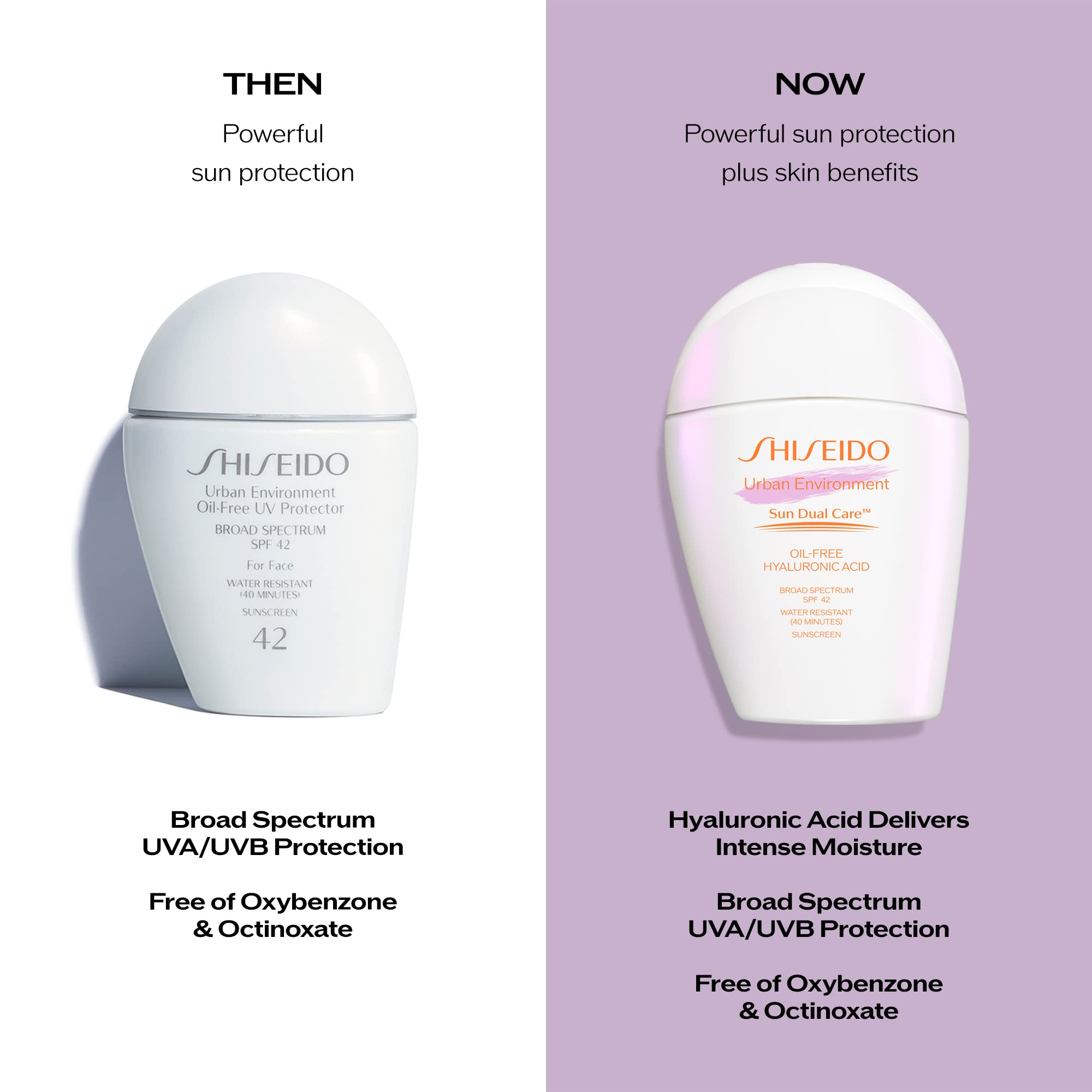 Shiseido Urban Environment free of oxybenzone and octinoxate label.
