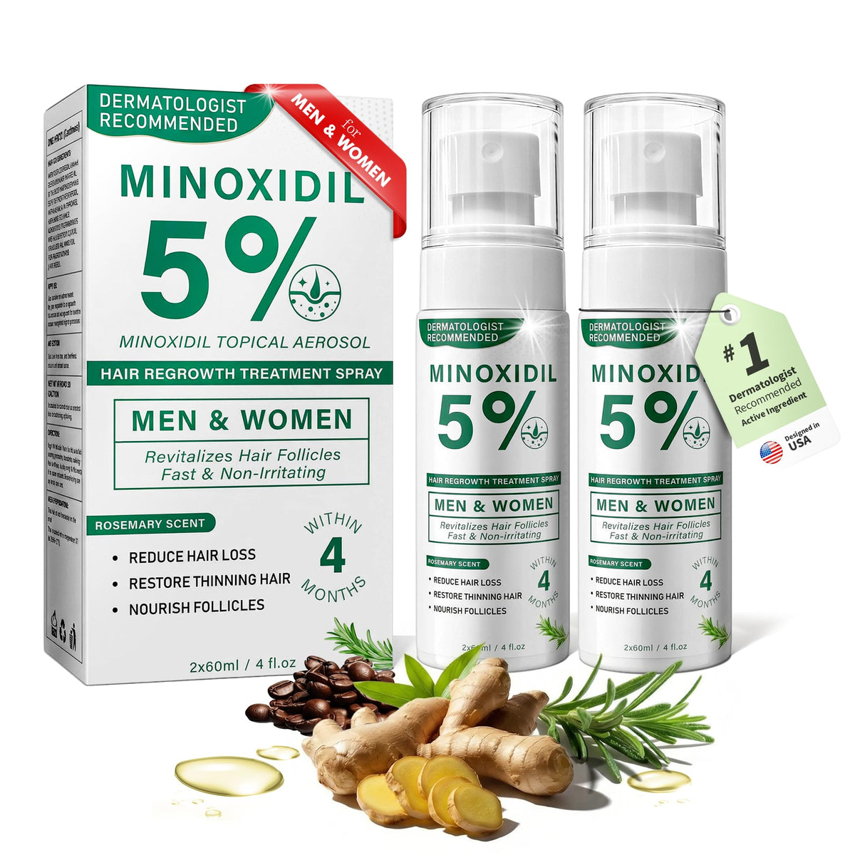 SHIUMORE minoxidil rosemary spray bottle for precise thinning-area application.