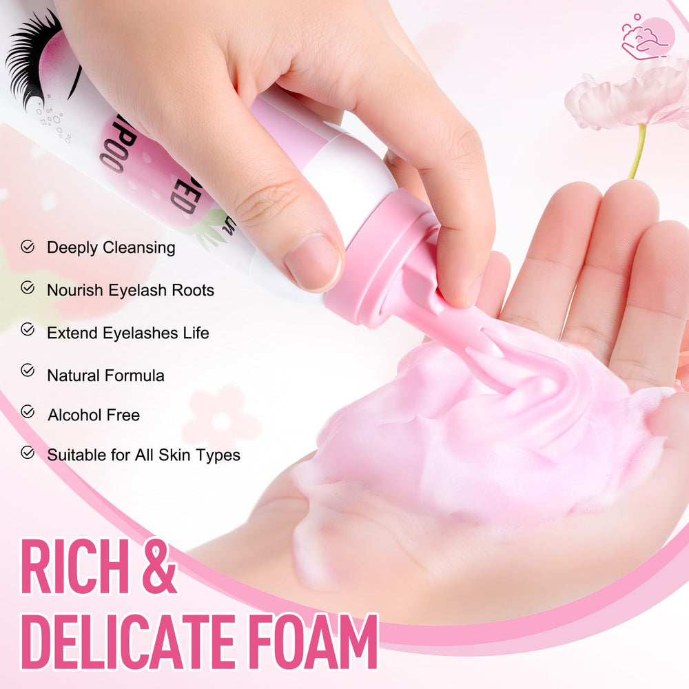 Shmian lash cleanser foam in hand showing salon-quality cleansing feel.