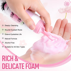Shmian lash cleanser foam in hand showing salon-quality cleansing feel.