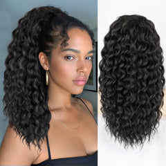SHNMIN ponytail 18 inch curly drawstring close up showing fuller, bouncy texture