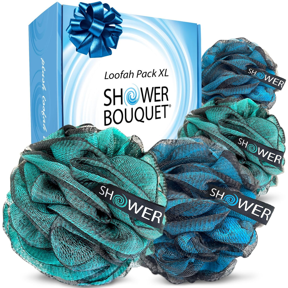 Shower Bouquet lufa con carbón activado, set de 4, limpieza suave y exfoliación