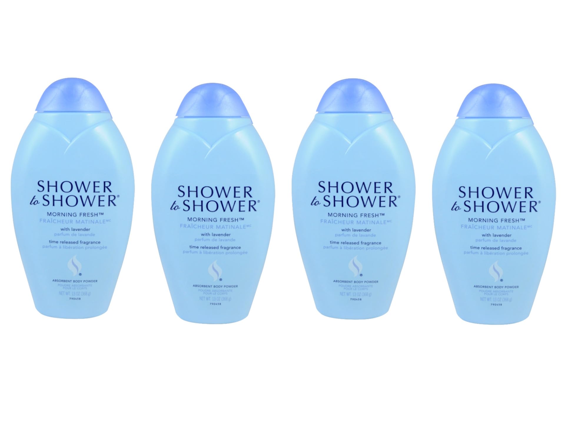 Shower To Shower Morning Fresh Lavender bottle showcases talc-free formula for all-day dryness