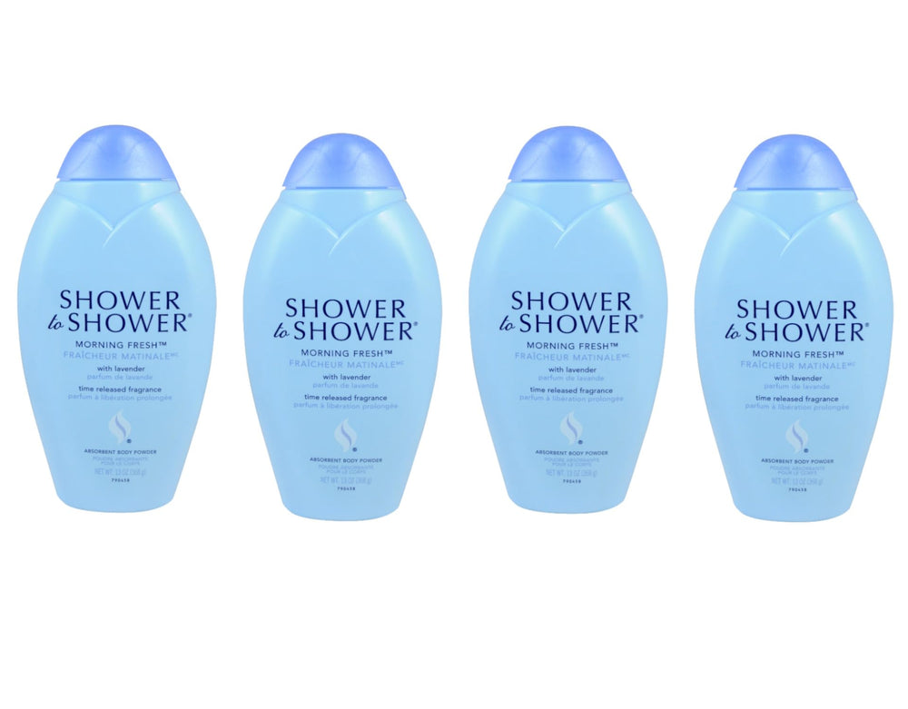 Shower To Shower Morning Fresh Lavender bottle showcases talc-free formula for all-day dryness