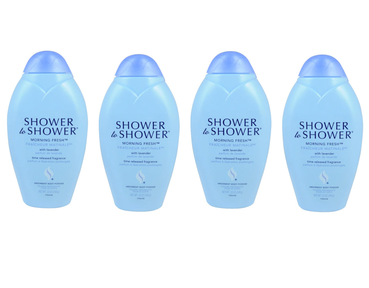 Shower To Shower Morning Fresh Lavender bottle showcases talc-free formula for all-day dryness