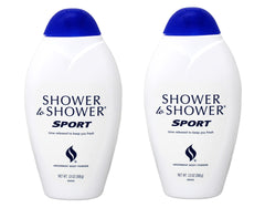 Shower To Shower polvo absorbente sport en botellas, sensación seca y fresca durante entrenamientos.