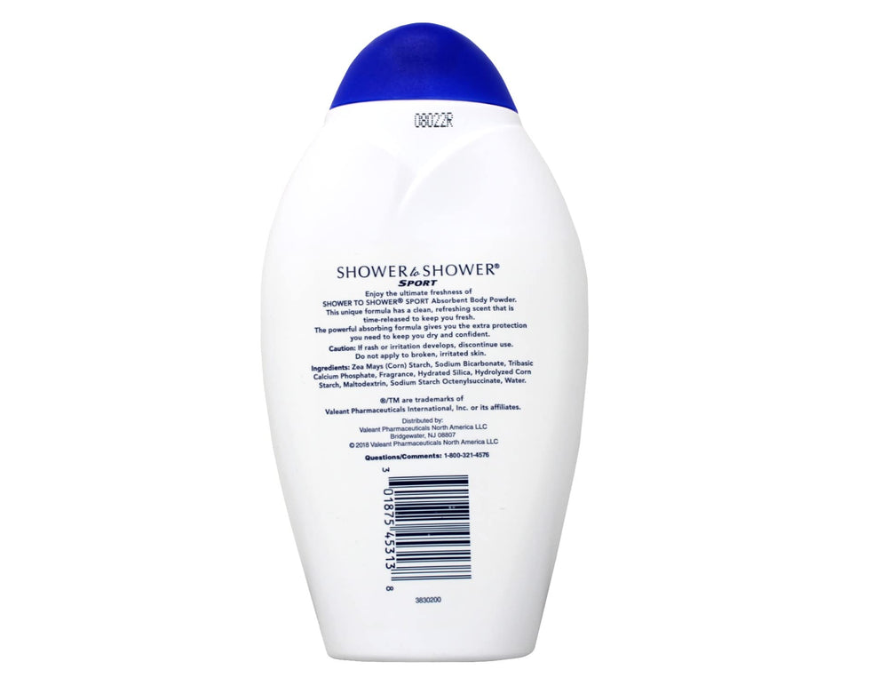 Shower To Shower powder bottles on shelf in a bathroom setting