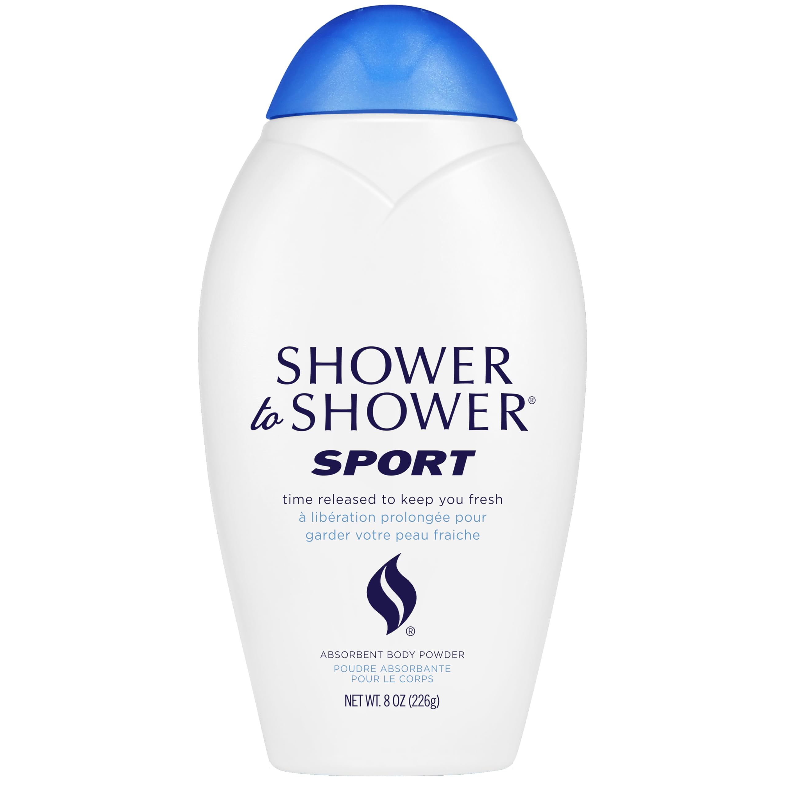 Shower To Shower sport powder bottle being poured for long-lasting freshness
